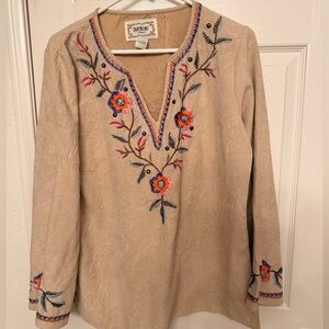 Tantrums Beige top with Floral Embroidery